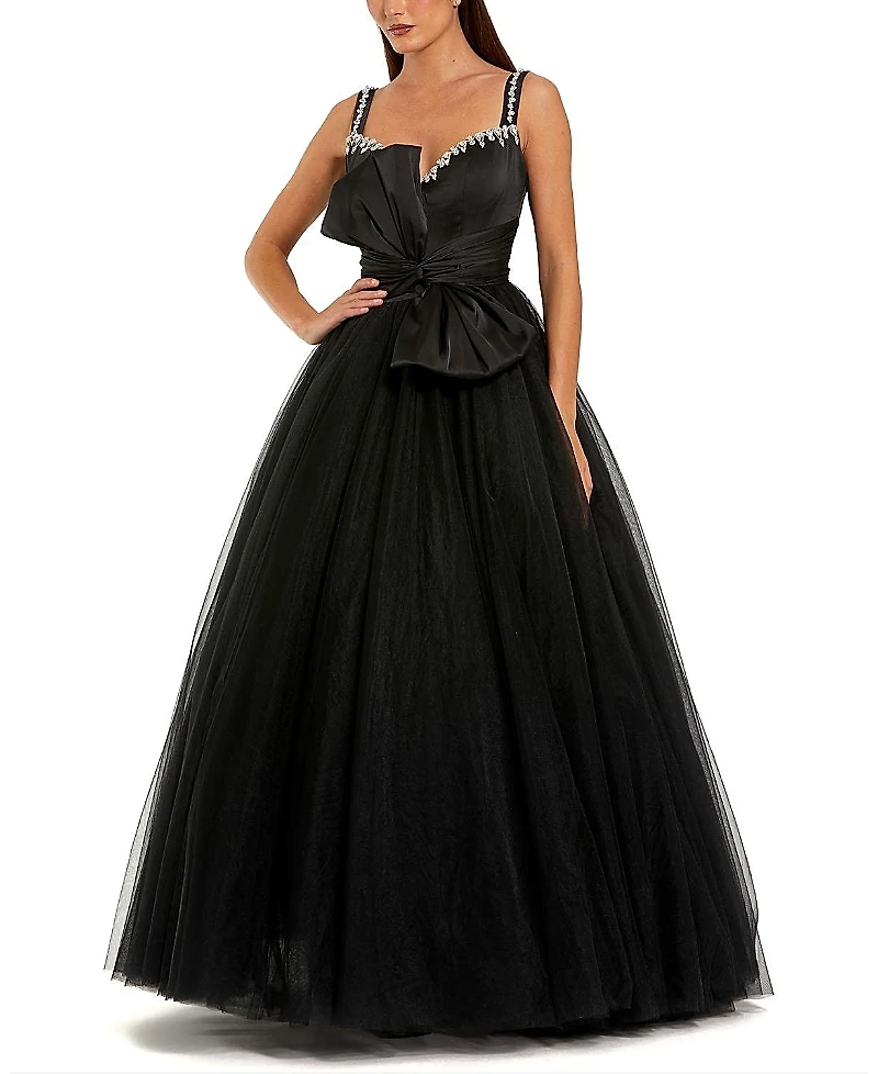 Mac Duggal Sleeveless Sweetheart Neck Tulle Ballgown with Bow