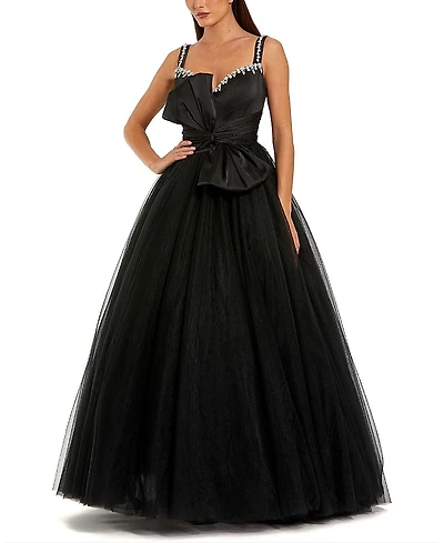 Mac Duggal Sleeveless Sweetheart Neck Tulle Ballgown with Bow