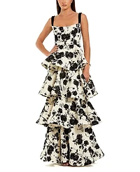 Mac Duggal Floral Boucle Tiered Ruffle Gown