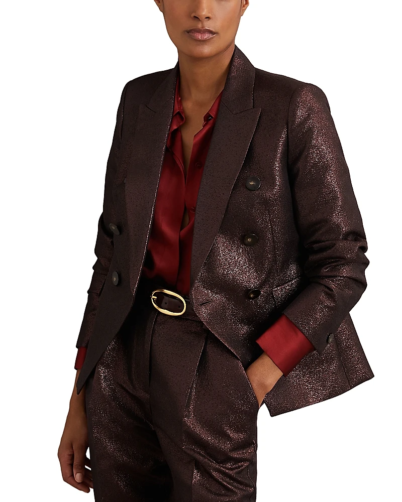 Reiss Petite Sienna Double Breasted Metallic Blazer