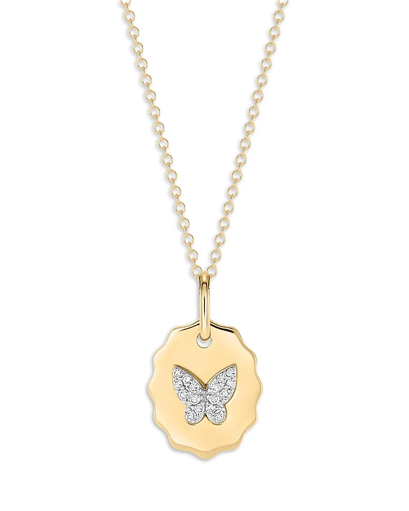 Phillips House 14K Yellow Gold Diamond Butterfly Medallion Necklace, 0.09 tcw