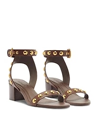 Farm Rio Women's Leather Studded Block Heel Sandals