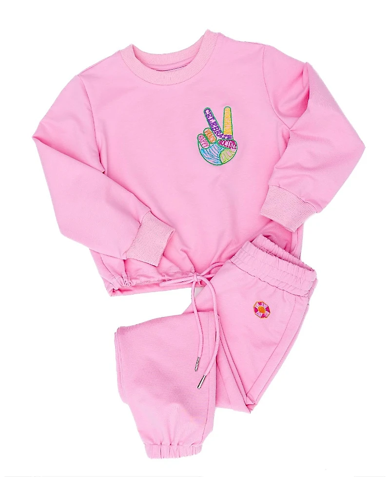 Sunshine Society Girls' Peace Embroidered Jogger Set - Little Kid, Big Kid
