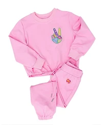 Sunshine Society Girls' Peace Embroidered Jogger Set - Little Kid, Big Kid