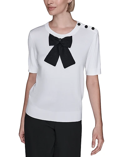 Karl Lagerfeld Paris Front Bow Short Sleeve Sweater