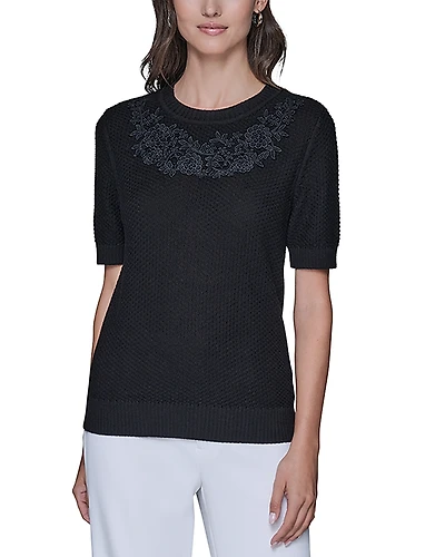 Karl Lagerfeld Paris Floral Trimmed Sweater