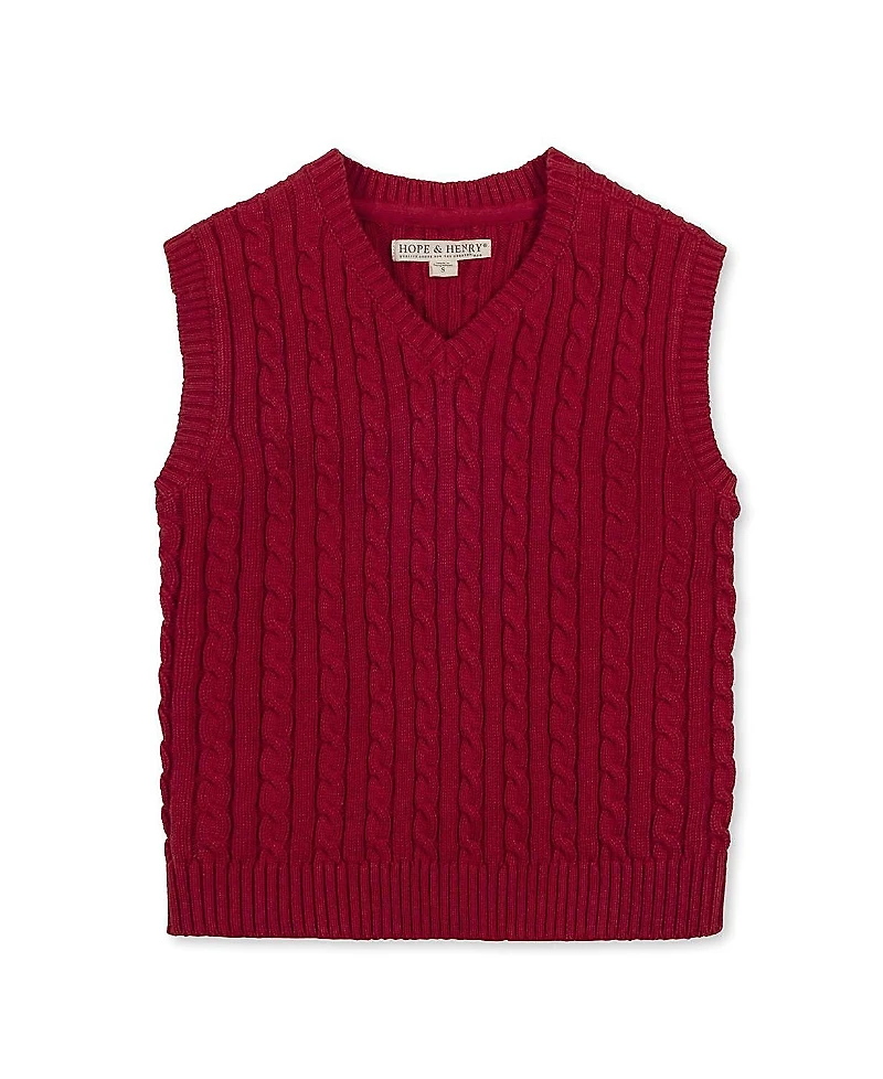Hope & Henry Boys' Organic V-Neck Cable Sweater Vest - Little Kid, Big Kid