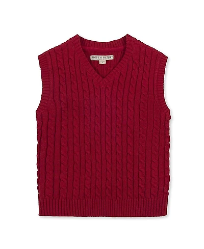 Hope & Henry Boys' Organic V-Neck Cable Sweater Vest - Little Kid, Big Kid