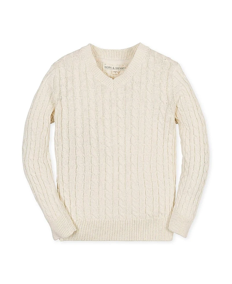 Hope & Henry Boys' Organic Long Sleeve V-Neck Cable Sweater - Little Kid, Big Kid