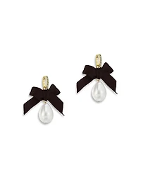 Ted Baker Riyya Ribbon Bow Imitation Pearl Huggie Drop Earrings, 0.9L