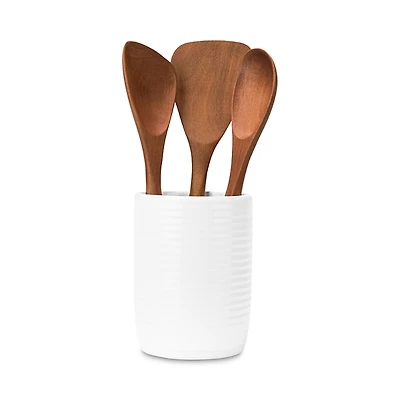 Nambe Breaking Bread Wood Utensils and Canister, Set of Four