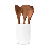 Nambe Breaking Bread Wood Utensils and Canister, Set of Four