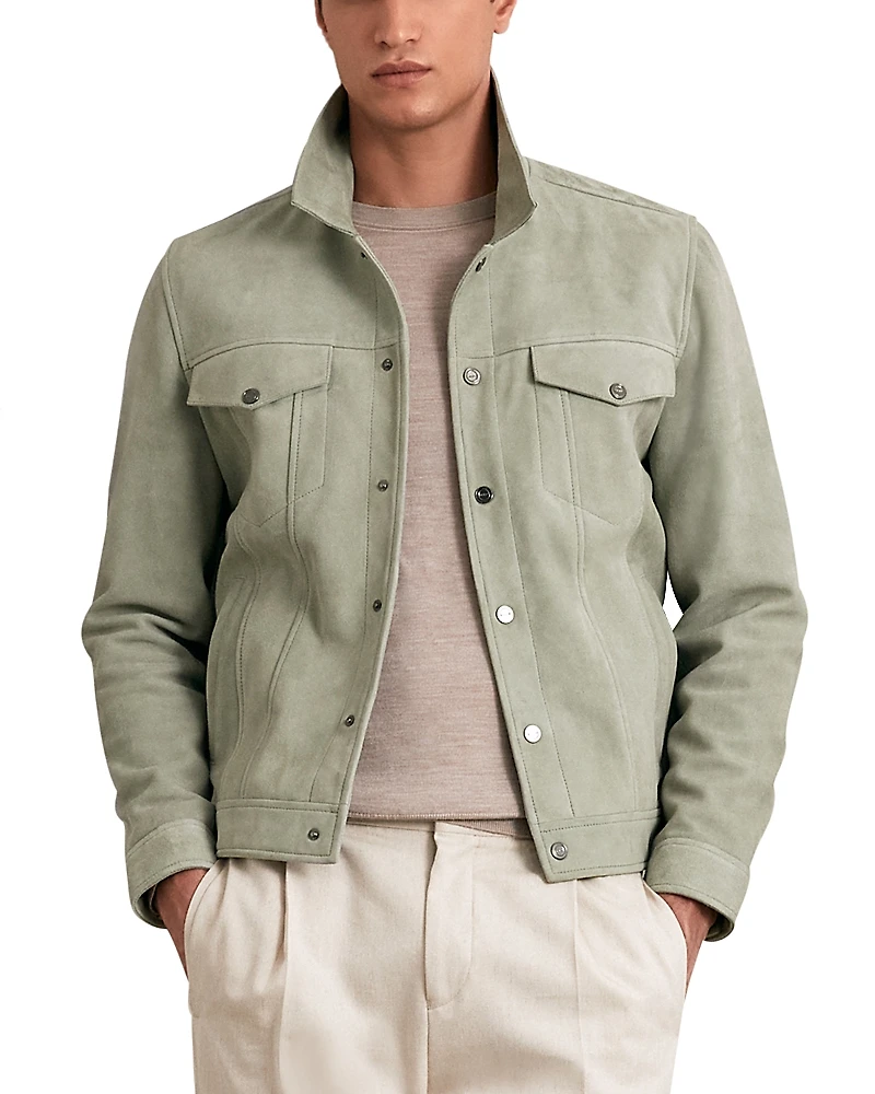 Reiss Edington Long Sleeved Suede Press Stud Trucker Jacket