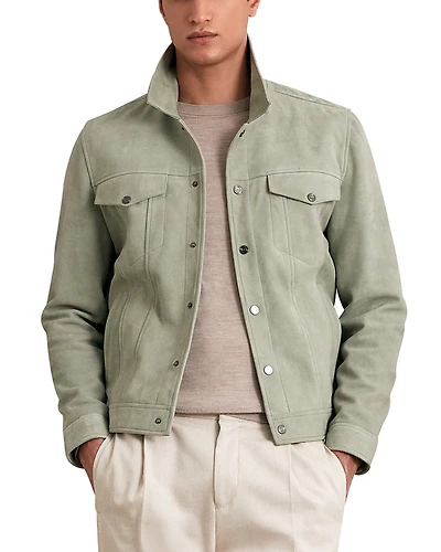 Reiss Edington Long Sleeved Suede Press Stud Trucker Jacket