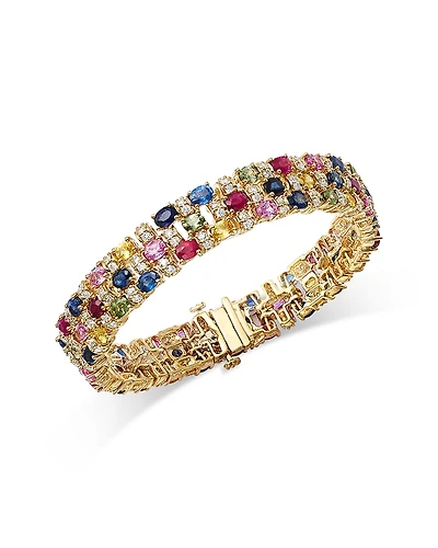 Bloomingdale's Fine Jewelry Luxe Collection Rainbow Sapphire & Diamond Triple Row Bracelet