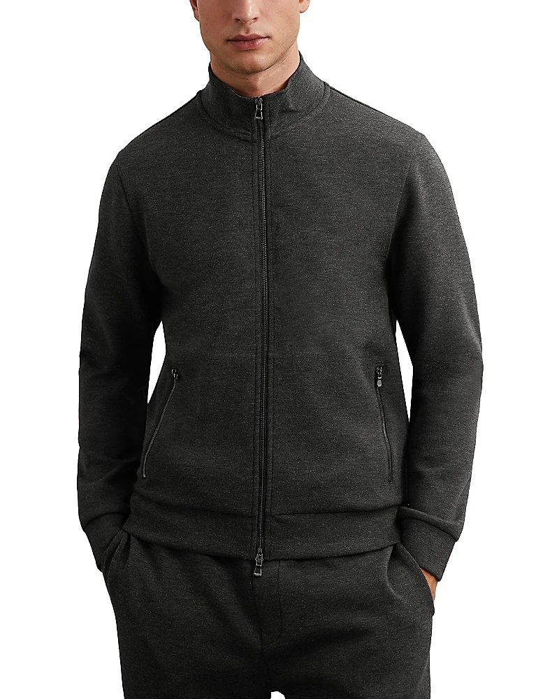 Reiss Cortona Long Sleeved Double Faced Jersey Zip Through Funnel Neck Jacket
