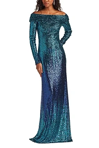 Tadashi Shoji Vionne Off-Shoulder Sequin Gown