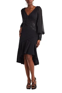 Tadashi Shoji Kalina Blouson Sleeve High-Low Dress