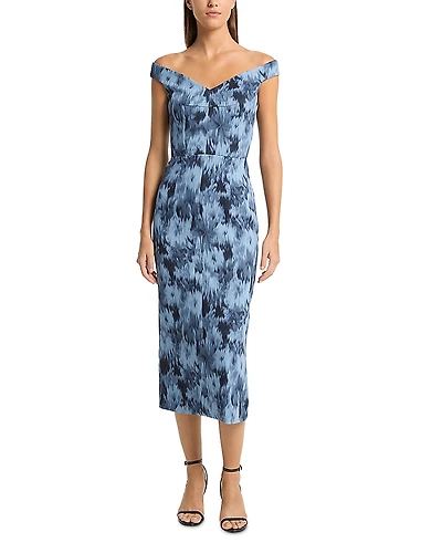 Michael Kors Floral Cady Portrait Neck Dress