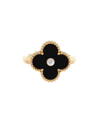 Pre-Owned Van Cleef & Arpels Vintage Alhambra Ring 18K Gold with Onyx and Diamond