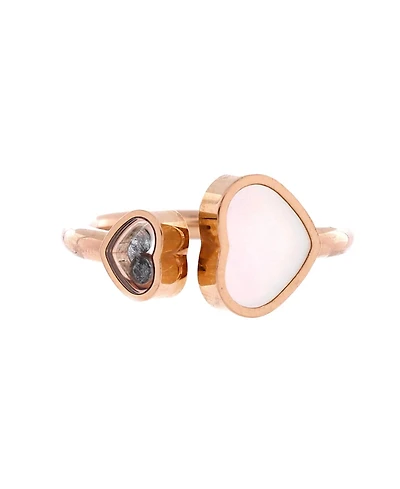 Pre-Owned Chopard Happy Hearts Ring 18k Rose Gold and Mother of Pearl with 1 Floating Diamond