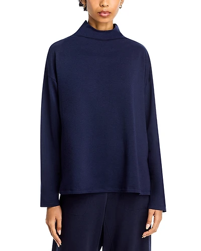 Eileen Fisher Cozy Brushed Terry Funnel Hug Neck Box Top