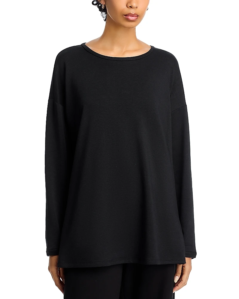 Eileen Fisher Cozy Brushed Terry Round Neck Long Boxy Top