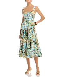 Aqua Sleeveless Vacation Scene Midi Dress - Exclusive