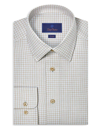 David Donahue Trim Fit Cashmere Blend Twill Check Dress Shirt