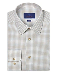 David Donahue Trim Fit Cashmere Blend Twill Check Dress Shirt