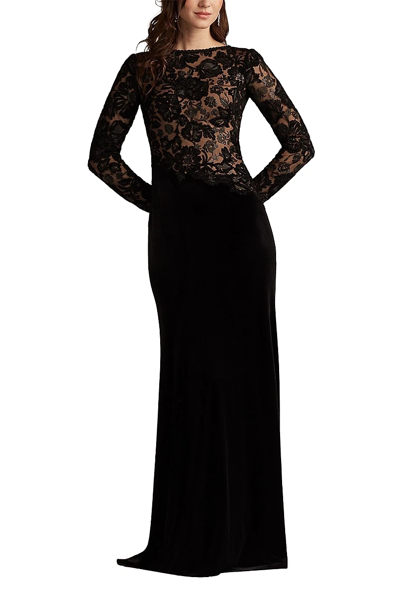 Tadashi Shoji Forena Embroidered Crepe Gown