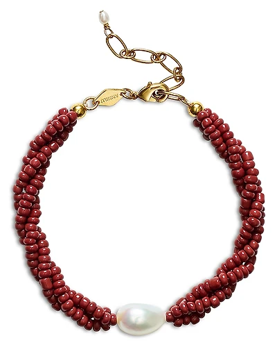Anni Lu Rodeo Cultured Freshwater Pearl Charm & Red Beaded Torsade Necklace, 15.74-18.11