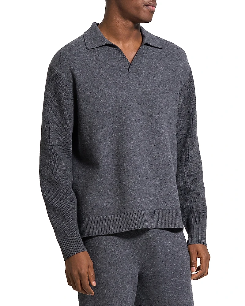 Theory Open Collar Merino Wool Polo Sweater