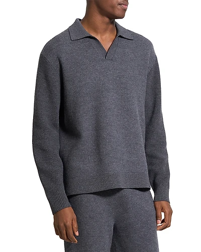 Theory Open Collar Merino Wool Polo Sweater