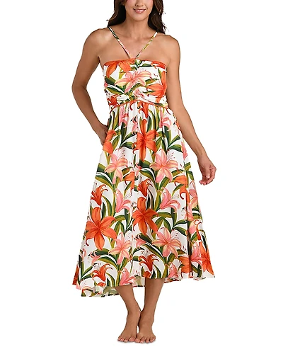 La Blanca Jungle Blossoms Lace Up Dress Swim Cover-Up