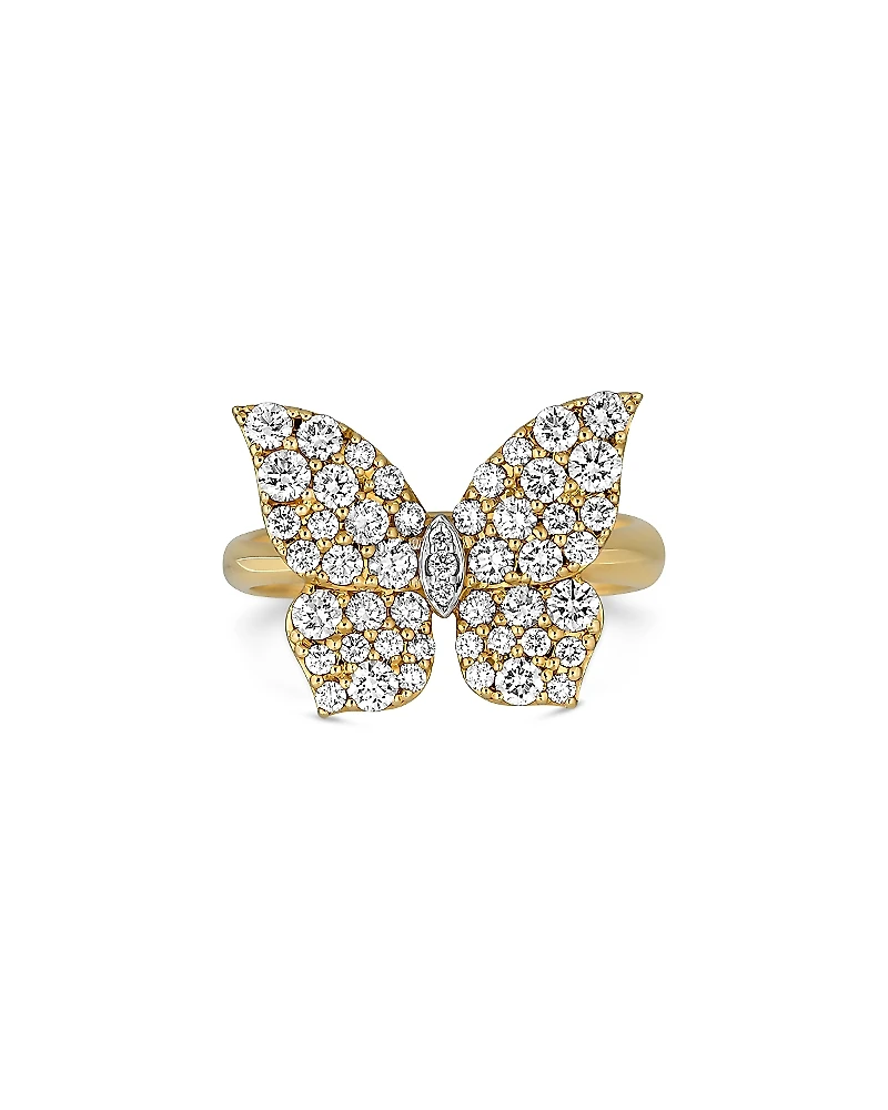 Piranesi 18K Yellow Gold Butterfly Diamond Pave Oro Ring