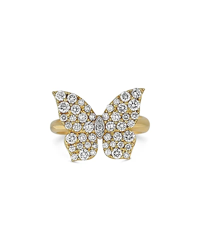 Piranesi 18K Yellow Gold Butterfly Diamond Pave Oro Ring