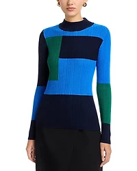 T Tahari Long Sleeved Color Blocked Mock Neck Pullover Sweater