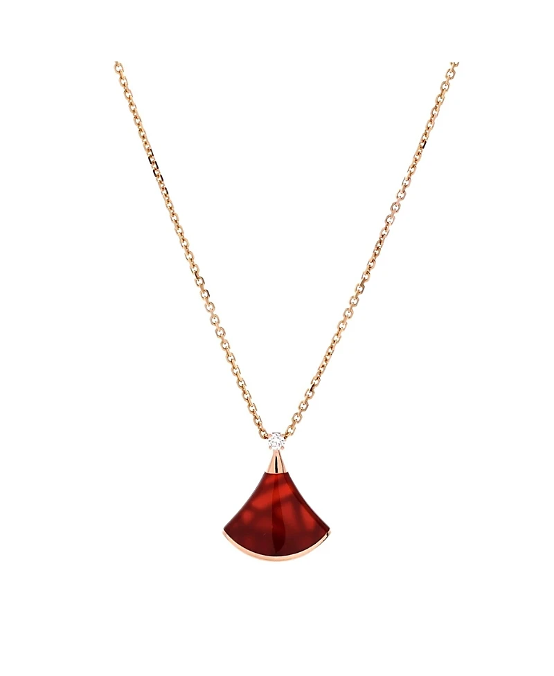 Pre-Owned Bvlgari Small Divas' Dream Pendant Necklace 18K Rose Gold with Carnelian and Diamond, 16.25 - 17.25"