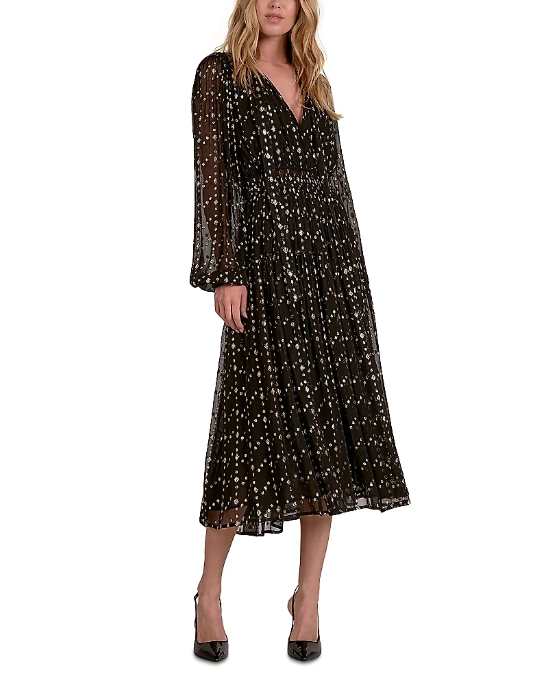 Elan Geometric Print Long Sleeve Dress