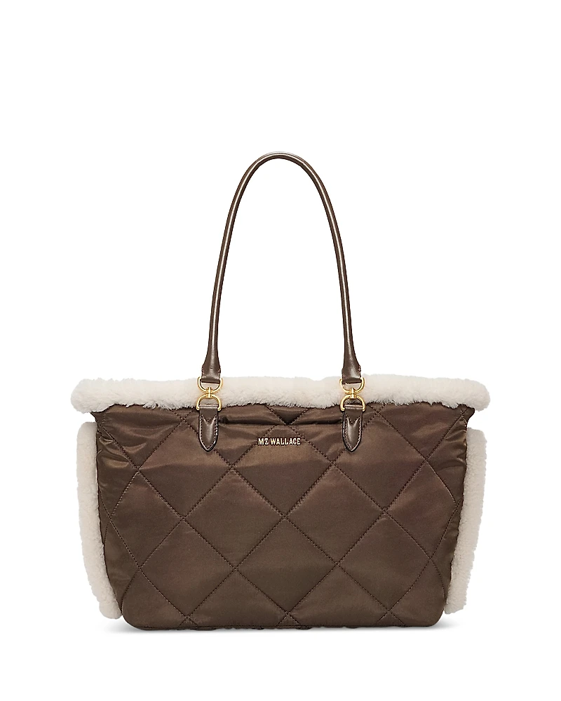 Mz Wallace Medium Madison East/West Quilted Shearling Tote