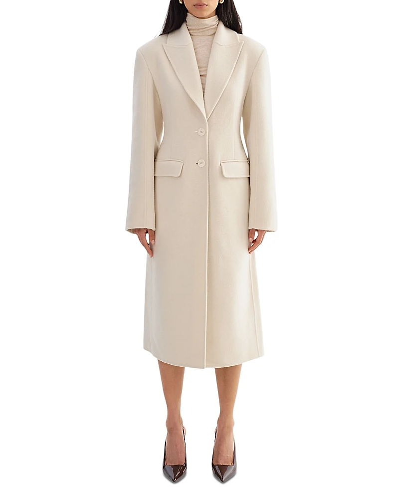 Lamarque Wool Single Breasted Peak Lapel Coat