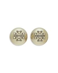 Tory Burch Kira Pave Double T Imitation Pearl Stud Earrings