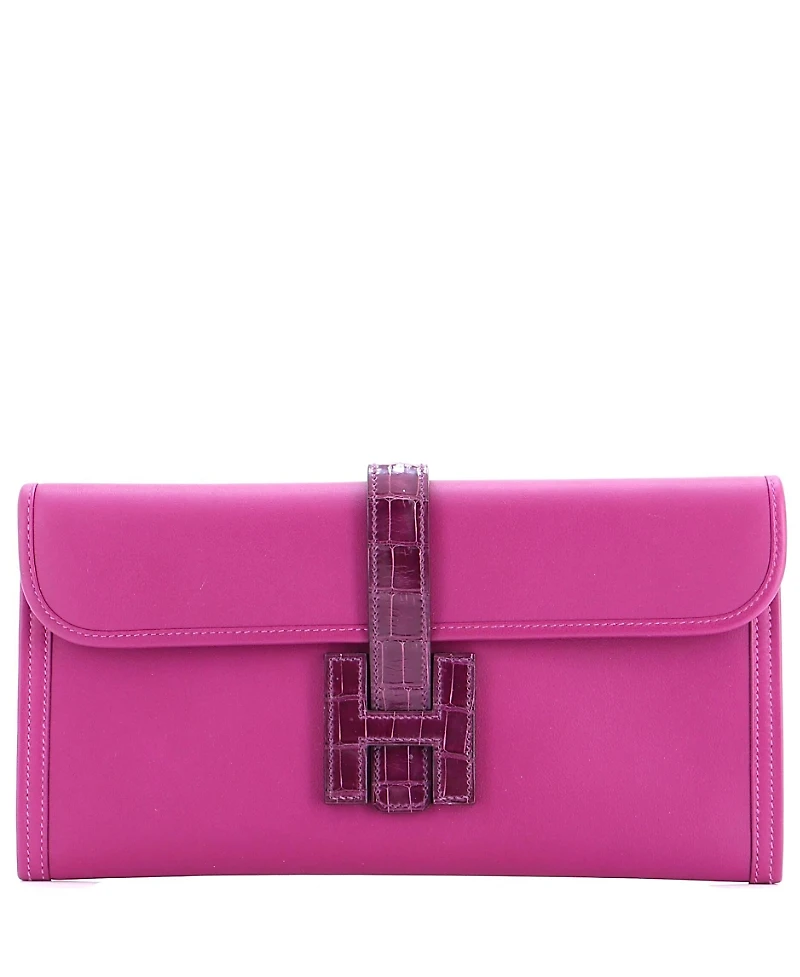 Pre-Owned HERMES 29 Jige Elan Touch Clutch Swift with Alligator
