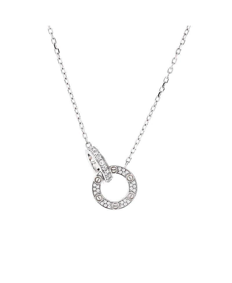 Pre-Owned Cartier Love Interlocking Pave Necklace 18K White Gold and Diamonds, 14.75
