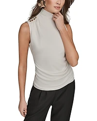 Donna Karan New York Draped Button Trim Top