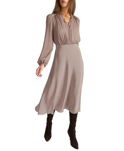 Santorelli Amal Silk Long Sleeve Fit and Flare Midi Dress