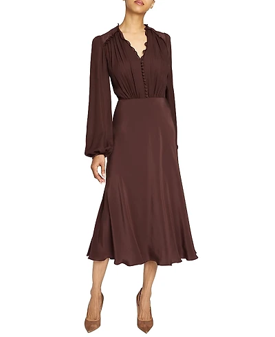 Santorelli Amal Silk Long Sleeve Fit and Flare Midi Dress