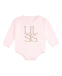 Sweet Wink Girls' Lil Sis Faux Pearl Patch Long Sleeve Romper - Baby