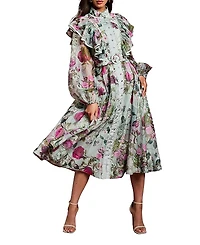 Coast Long Sleeve Printed Organza Shirt Dress